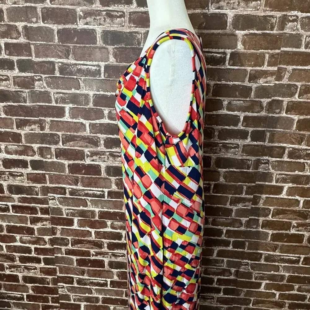 Kasper Womens Dress Size 14 Multi Color Red Yellow Blue Sleeveless - Picture 4 of 8
